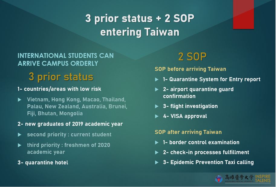 International students can follow 3 prior status 2 SOP entering Taiwan